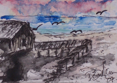 beach house art watercolor painting